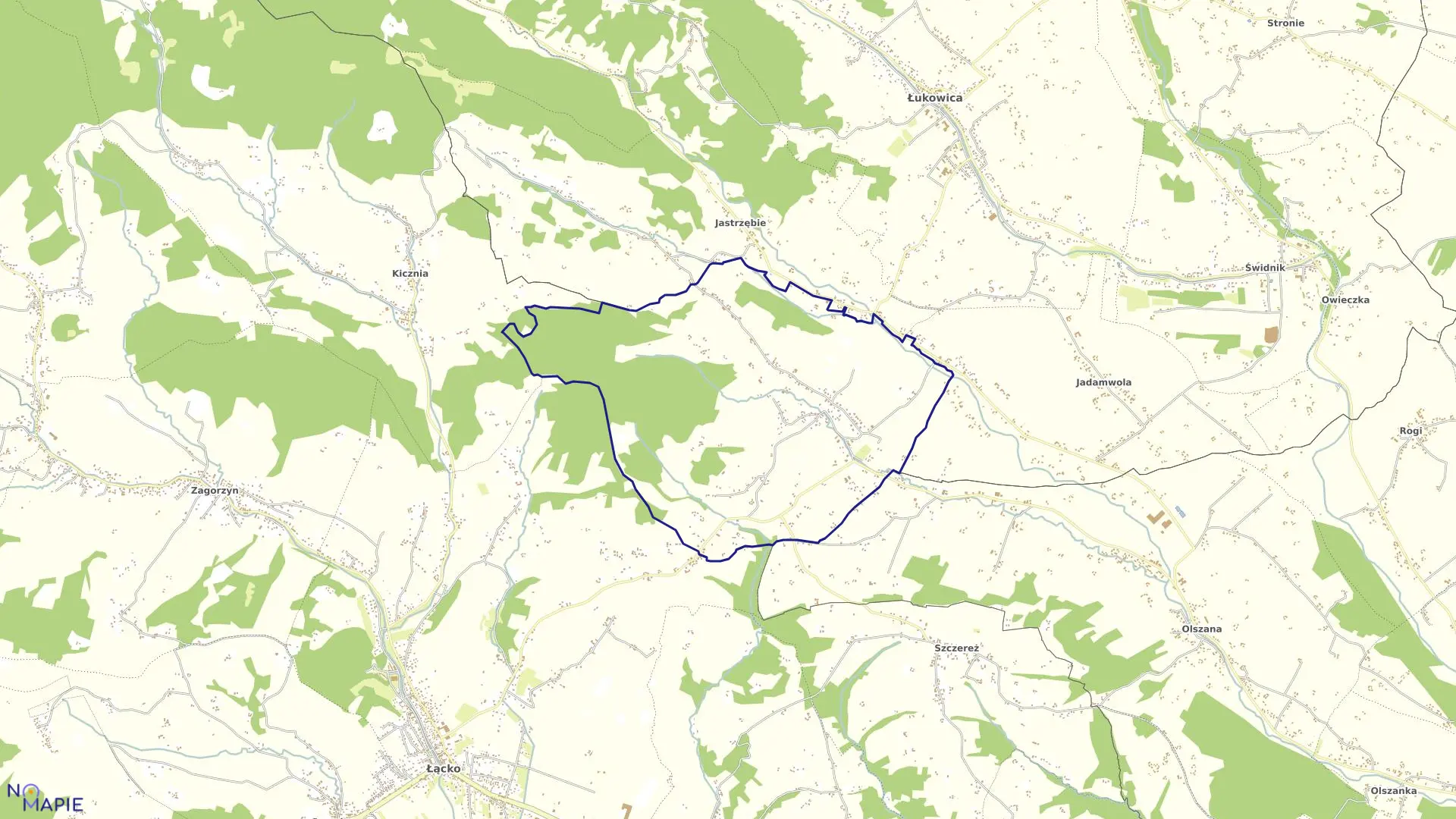 Mapa obrębu Czarny Potok w gminie Łącko