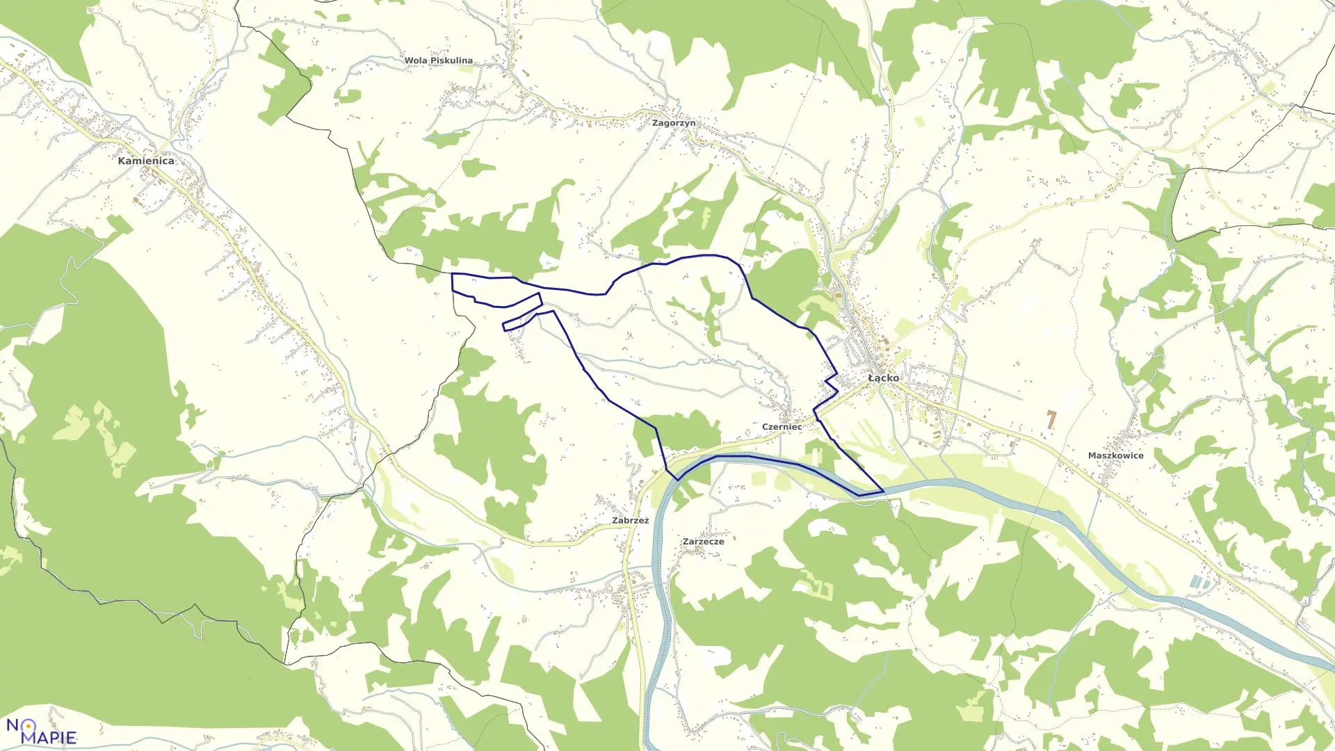 Mapa obrębu Czerniec w gminie Łącko