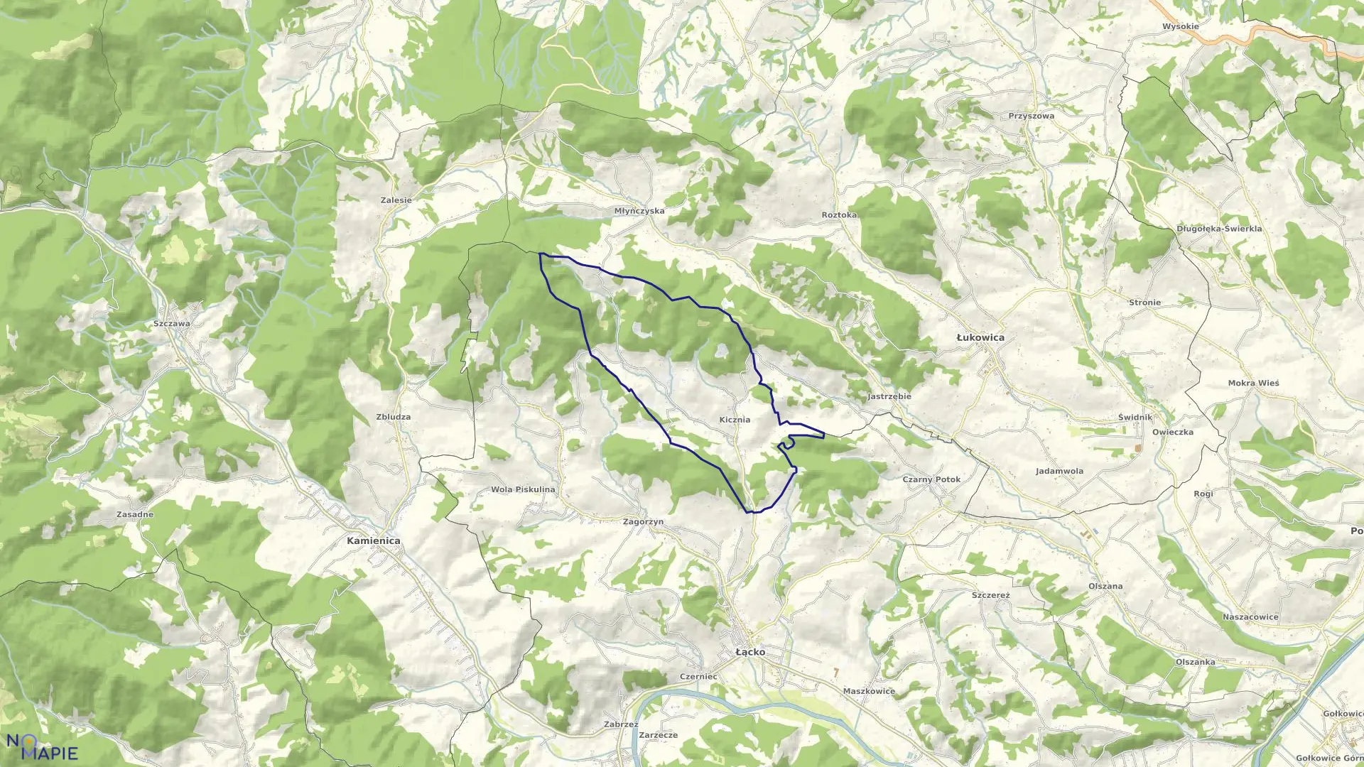 Mapa obrębu Kicznia w gminie Łącko