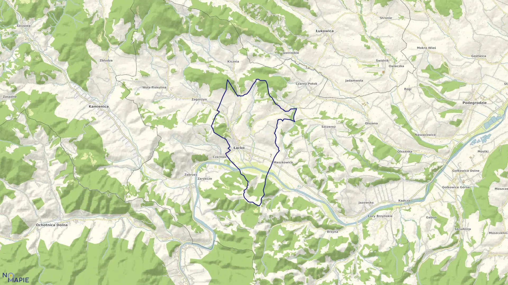 Mapa obrębu Łącko w gminie Łącko