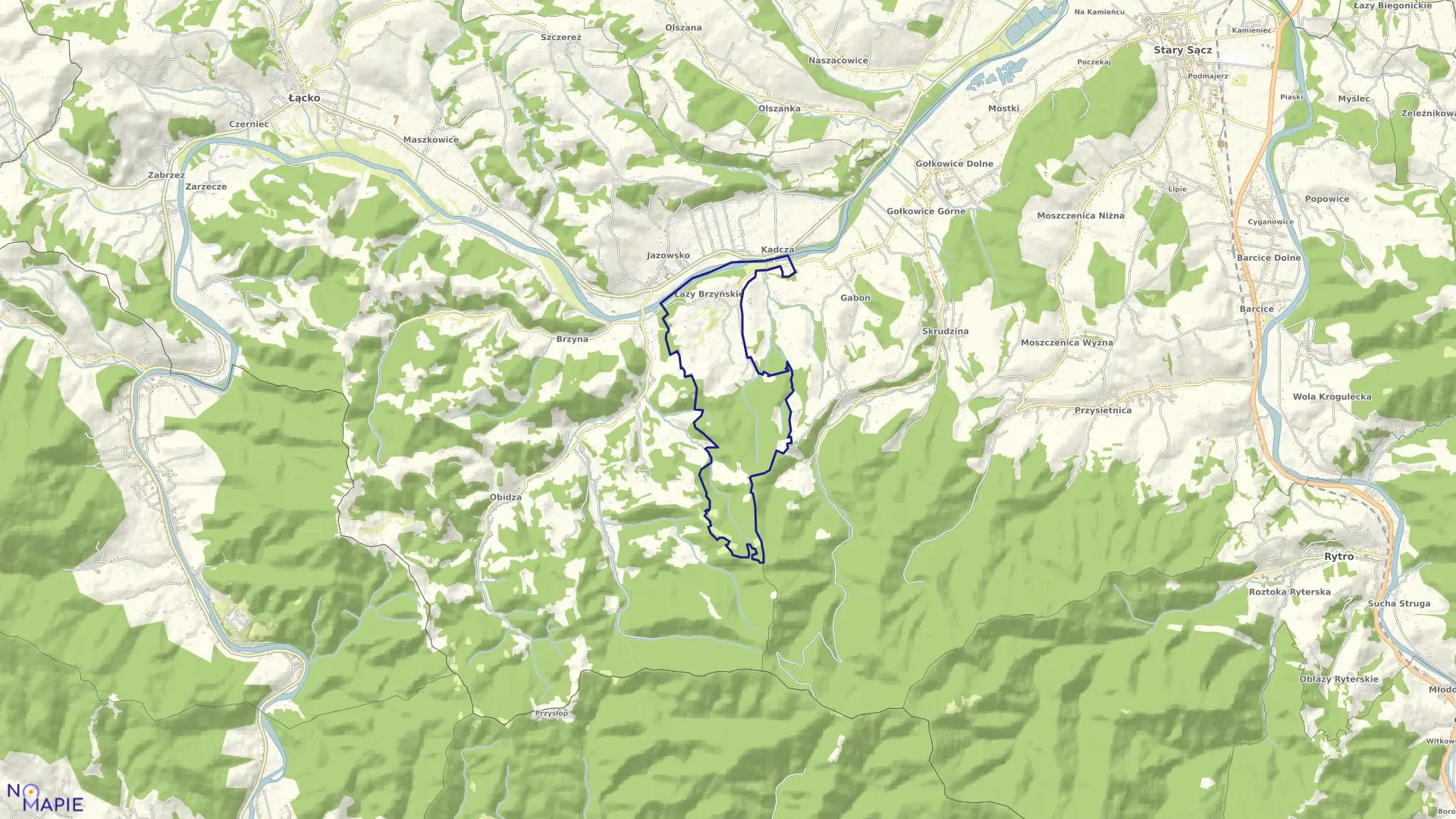 Mapa obrębu Łazy Brzyńskie w gminie Łącko