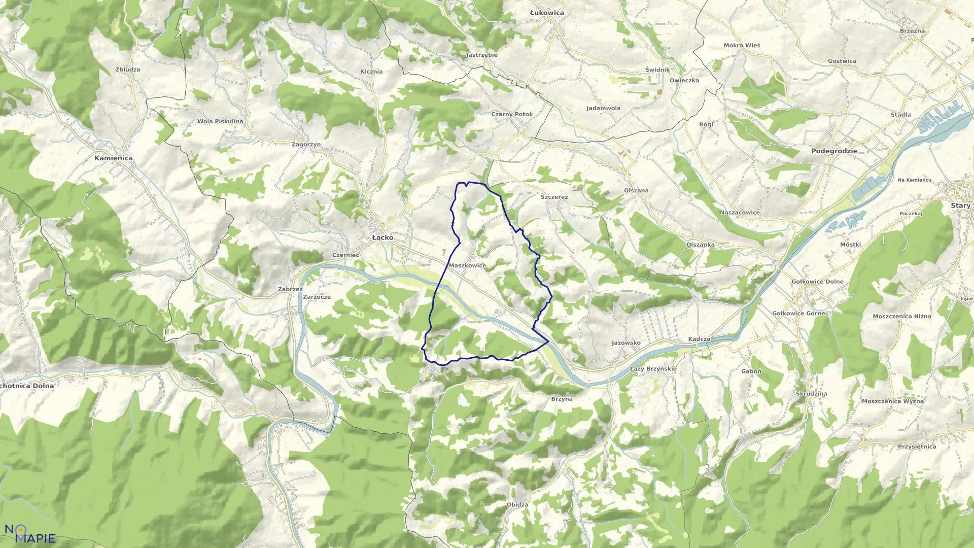 Mapa obrębu Maszkowice w gminie Łącko