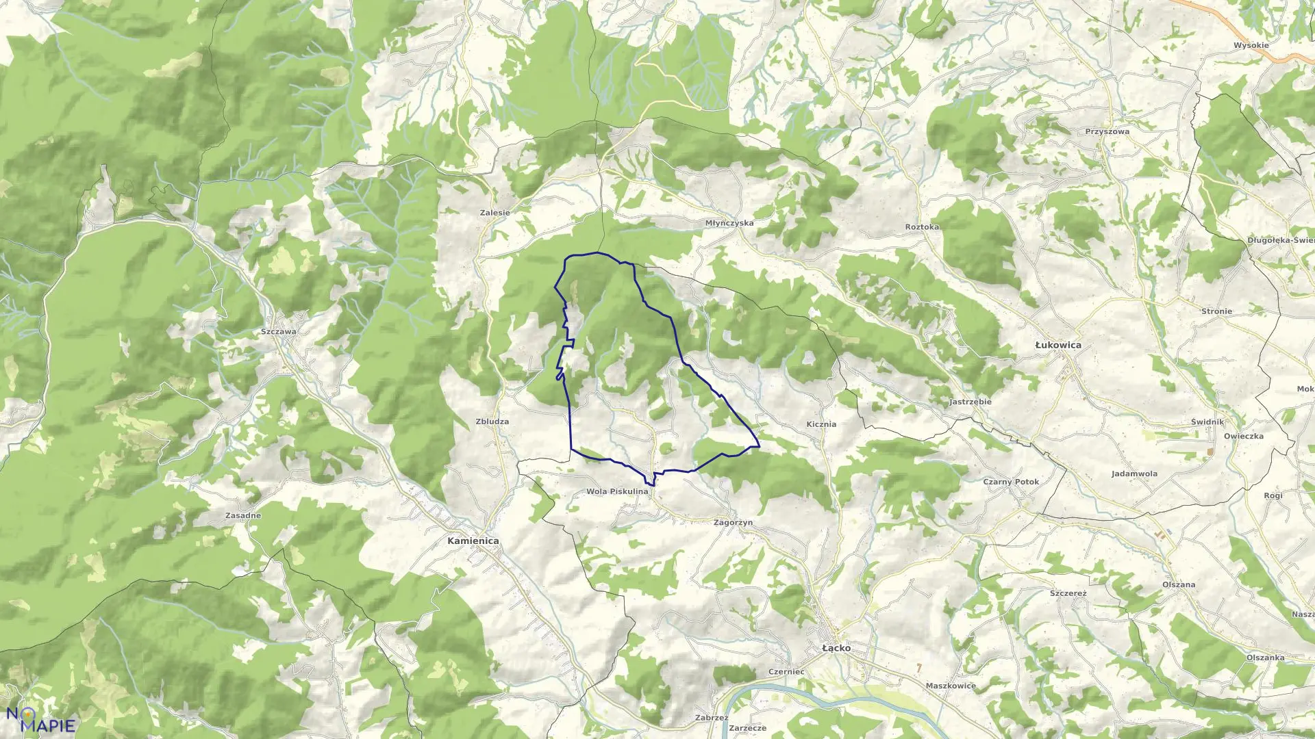 Mapa obrębu Wola Kosnowa w gminie Łącko