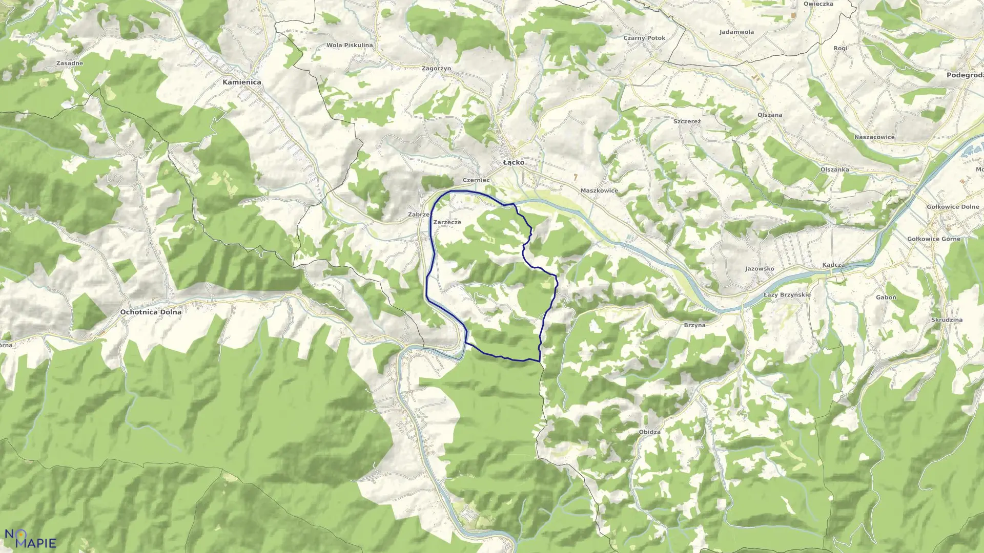 Mapa obrębu Zarzecze w gminie Łącko